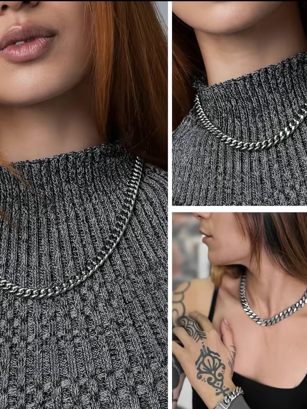 Polished Silver Curb Chain Necklace for Women & Men